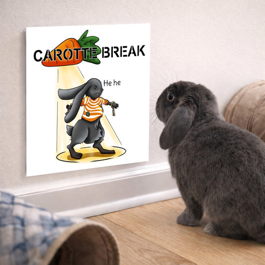 Plaque décorative illustration lapin humour Carotte Break par Libellule Graphisme, décoration murale pour petlovers