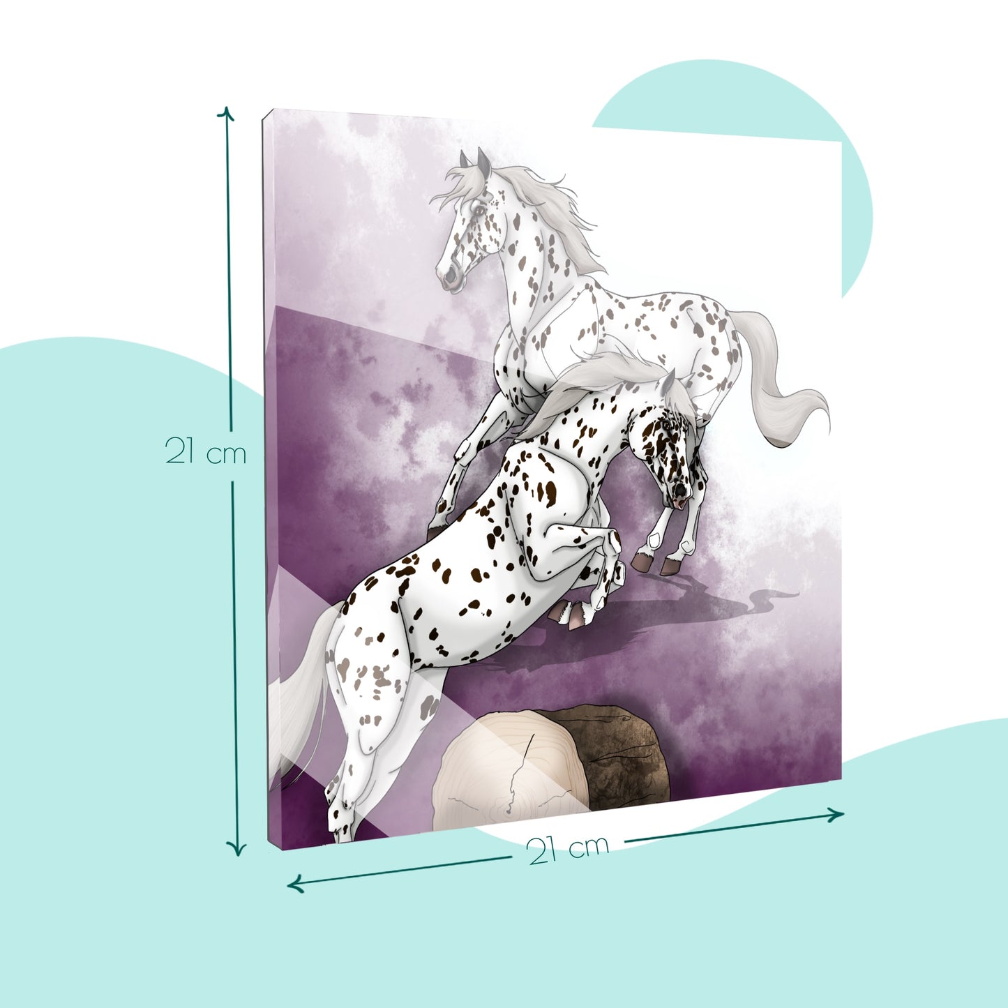 Infographie présentant les dimensions de la plaque personnalisée en plexiglas au format carré 21 x 21 cm, conçue pour une impression éclatante, durable et résistante aux intempéries.