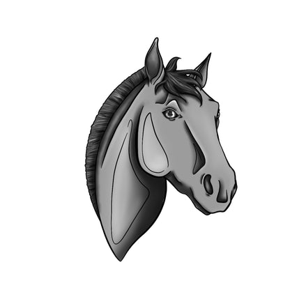 Portrait illustré d’un mulet, mélange de caractéristiques du cheval et de l’âne. Illustration semi personnalisée mettant en avant sa morphologie spécifique et son caractère unique.