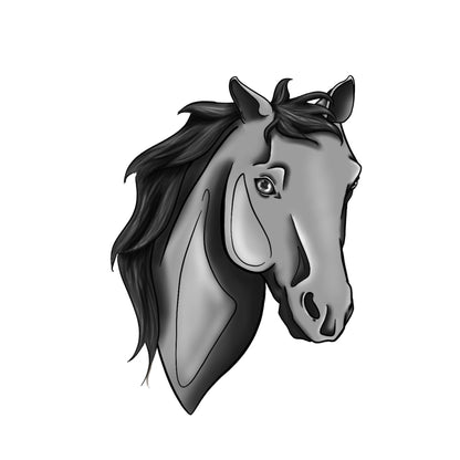 Illustration d’un poney aux traits courts et robustes, représentant la morphologie typique de cet équidé. Exemple de portrait animal semi personnalisé, idéal pour créer une illustration fidèle à votre poney.