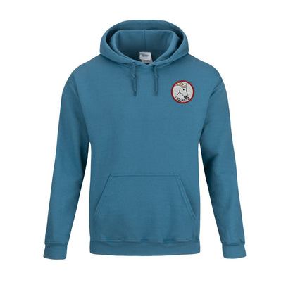 Sweat à capuche bleu avec illustration personnalisée du cheval Quartz en patch brodé style écusson pour amoureux des chevaux