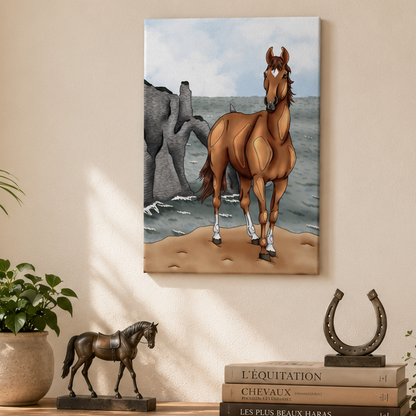 Toile décorative personnalisée avec illustration de cheval imprimée sur canvas pour décoration équestre élégante et chaleureuse