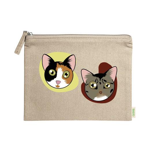Trousse personnalisée en coton bio avec illustrations de deux chats, accessoire pratique et cadeau original pour amoureux des animaux créé par Libellule Graphisme