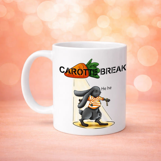 Mug lapin humour Carotte Break avec illustration animalière originale Libellule Graphisme, idée cadeau pour amoureux des lapins et petlovers